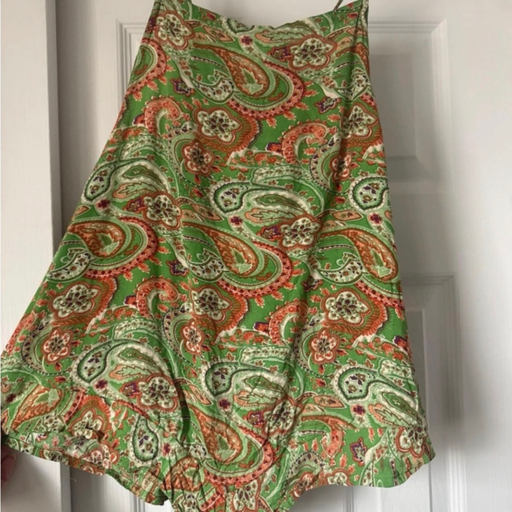 NATURAL LIFE Green Paisley A-Line Skirt with Orange & Cream Accents